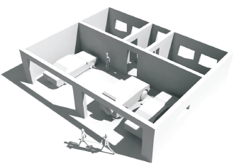 simple 3D-Perspektive einer Doppelgarage ohne Dach, so dass man ins Inere sehen kann.